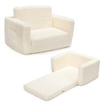 BEJOY Kids Sofa Bed 2-in-1 Flip Out Cuddly Sherpa Toddler Couch Convertible Sofa to Lounger Children Sofa Bed Children's Day and Birthday Gift for Girls Boys, White