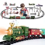 Geegear Christmas Train Set for Under Tree, Large Christmas Train Set 470cm Track Electric Train Toy Sets with Sounds Steam for Kids Christmas Tree Train Set Christmas Birthday Gifts for Kids(Green)