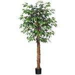 OAKRED 5FT Silk Artificial Ficus Tree with Realistic Leaves and Natural Trunk Fake Plants Tall Fake Tree Faux Ficus Tree for Office House Living Room Home Decor Indoor Outdoor,Set of 1