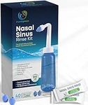 PLUSQMED Sinus Rinse Kit, Neti Pot, Premixed Sachets 40 PCS,Neti Pot 300 ml, Nasal wash