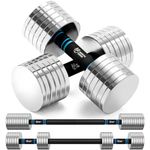 Northdeer Steel Dumbbell Set of 2 30lb (5lb/6lb/10lb/11lb/15lb/16lb/20lb/21lb/25lb/26lb/30lb) - Adjustable Dumbbell Set with Barbell Bar & Foam Handle - Compact Weights for Home (Silver, 30lb×2)