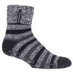 HEAT HOLDERS - Mens Turnover Warm Thermal Fleece Lined Bed Socks with Non Slip Rubber Grips (6-11 UK, Black (Whittaker))