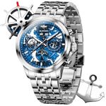 OUPINKE Men's Automatic Watch Self Winding Mechanical Luxury Wrist Watch Sapphire Crystal Tungsten Steel, G3256: Silver strap & blue dial, Modern