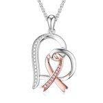 PEIMKO Breast Cancer Awareness Survivor necklace for Women, 925 Sterling Silver with Cross wrapped with ribbon Pendant Chemo Survivor Necklace for Women Post Surgery gift for women(heart ribbon)