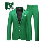 MOGU Mens Slim Fit Suit 2 Piece Tuxedo for Prom Business Wedding Dance (Suit Jacket + Pants), Apple Green(with Tie Set), 36