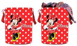 Kuber Industries Laundry Basket | Non-Woven Round Laundry Basket | Clothes Storage Hamper | Foldable Laundry Bag with Handle | Toy Storage Basket | Disney Minnie | 45 LTR | Pack of 2 | Red