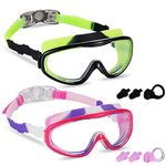 Yizerel 2 Pack Kids Swim Goggles, Swimming Glasses for Children and Early Teens from 3 to 15 Years Old, Wide Vision, Anti-Fog, Waterproof, UV Protection