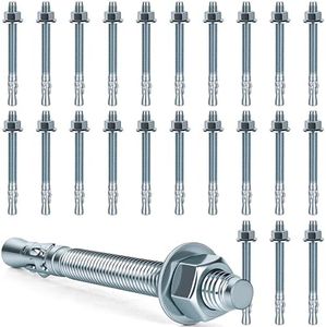 Ahniiqo 1/2 x 5-1/2 inch Wedge Anchors, 24 pcs Concrete Screw and Anchor Kit, Galvanized Concrete Anchors, Concrete Wall Anchors and Brick Anchors, Suitable for Concrete Floors and Walls