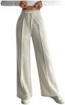 Floerns Women's Causal Drawstring High Waist Baggy Straight Wide Leg Sweatpants with Pockets Light Grey Plain Tall-S