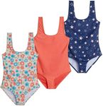 Real Essentials 3 Pack: Girls One Piece Swimsuit Bathing Swim Suit Girl 1-Piece Kids Tankini Swimsuits Teen Beach Little Swimwear Kid Outfit Swimming Surf Teen Matching Cute - Set 1, M (10/12)