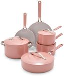 GreenLife Dream Ceramic Nonstick 10 Piece Cookware Set, Non-Toxic PFAS-Free, Multipurpose Home Chef Cooking, Dishwasher & Oven Safe, Stay-Cool Handle, Saute, Skillet, Saucepan, Lids, Dusty Pink