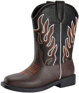 PATPAT Glow in the Dark Kids Cowboy Boots for Girls and Boys – Western Mid Calf Cowgirl Boots with Glitter and Embroidered Design, Pull On Low Heel Party Dance Shoes for Little Kid/Big Kid, Size 9