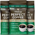 VitaCup Perfect Low Acid Coffee Ground, USDA Organic & Fair Trade, Mycotoxin Free, Dark Roast Guatemala Single Origin, Clean & Pure for Drip Coffee Brewers and French Press, 3 bags, 11oz each