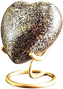 eSplanade Brass Mini Cremation Urn Heart-Shaped Keepsake Memorial Jar Pot Container | Small Urn for Funeral Ashes Burial | Stone Textured Keepsake with Stand | Blue - 2.75" Inches (Gold)