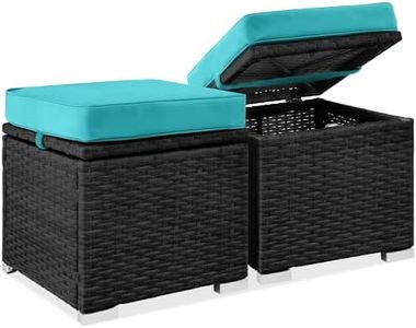 Best Choice Products Set of 2 Wicker Ottomans, Multipurpose Outdoor Furniture for Patio, Backyard, Additional Seating, Footrest, Side Table w/Storage, Removable Cushions - Black/Teal