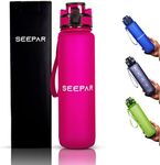 SEEPAR 1-Liter Water Bottle with Time and Hydration Markers, Durable and Leak-proof Water Bottle, Best Water Bottle to Stay Hydrated All Day, Comes in 4 Eye Catching Colours (Pink)