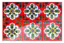 Shiv Kripa Blue Pottery Home Designer Floral Showroom Decorative Ceramic Mosaic Wall Handmade Kitchen Washroom Tile Tabletop Interior Exterior Floor Wall Tile 4 x 4 Inch (Red & Multi)