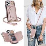 ELTEKER Compatible with iPhone 11 Pro Max Crossbody Phone Case with Card Holder, Wallet Case for Women with Lanyard Neck Strap Ring Stand Flip Cover Case for iPhone 11 Pro Max - Rose Gold