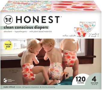 The Honest Company Super Club Box Diapers with TrueAbsorb Technology, Painted Feathers & Bunnies, Size 4, 120 Count