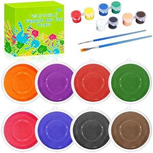 7" Stamp Pads for Kids – 8 Color Ink Pads for Kids Washable + 8 Color Acrylic Paints, Handprint & Footprint Stamps, Fingerprint Painting, Scrapbooking, Card Making, Fabric & Paper Crafts (8 Colors)