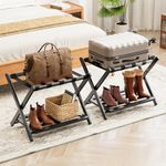 SpaceAid Fully Assembled Luggage Rack 2 Pack, Bamboo Foldable Suitcase Stand for Guest Room, Heavy Duty Folding Luggage Holder with Storage Shelf for Bedroom and Hotel, Black