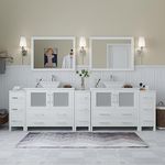 Vanity Art 108 inch Double Sink Bathroom Vanity Combo Set 13-Drawers, 2-Shelf, 5 Cabinet Engineered Marble Top and Ceramic Vessel Sink Bathroom Cabinet with Free Mirror - VA3136-108-W