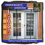 TheFitLife Double Door Magnetic Screen - Mesh Curtain with Full Frame Hook & Loop Powerful Magnets, Snap Shut Automatically for Patio, Sliding Or Large Door (Black Fits Doors up to 60''x80'' Max)…