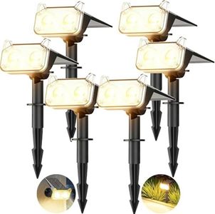 6 Pack Solar Lights Outdoor - Auto on/Off IP67 Waterproof Solar Garden Lights, 2-in-1 Solar Spotlights, 135° Adjustable Landscape Spotlights for Yard Pathway Tree Flag - Warm White
