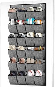 Shoe Organizer,Over the Door Hanging Shoe Rack Organizer for Closet Door,Zapateras Storage Holder with 24 Large Pockets & 4 Sturdy Hooks for Kids Women Men Shoes,Slippers,Cruise,Dorm,Sneakers (Black)