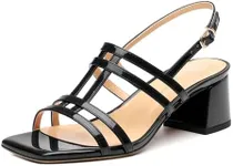 CDXJHYMY Women's Low Heels Strappy Sandals Square Open Toe Ankle Strap Low HeeL Sandals Comfort Dress Party Wedding Shoes 2" Black Patent Size 8.5