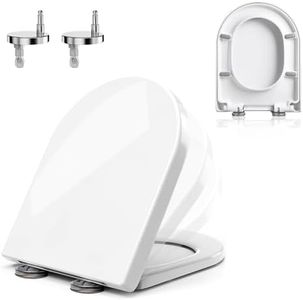 Toilet seat cover, soft close toilet seat，D/U Shape Toilet Seat One-Button Quick Disassembly with Adjustable Stainless Hinge - Elongated Heavy Duty Easy Cleaning & Simple Top Fixing - White Toilet Lid