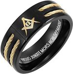 Willis Judd MasonicMan Men’s Masonic Titanium Ring (Rope Inset, Latin Engraving), Non-Precious Metal, No Gemstone