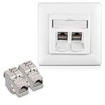 kwmobile Keystone Module Kit - Includes (2) CAT6A Shielded Keystone Jack RJ45 Ethernet Module 10G + (1) 2-Port Wall Plate and Shielded Metal Housing