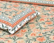 Urban Jaipur Floral Prints 210 TC Bedsheet Double Bed with 2 Pillow Covers (93 * 108 inches, Orange, Green, Cotton)