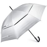 G4Free UPF 50+ 52 Inch UV Protection Umbrella, Automatic Open Hook Handle J Stick Golf Umbrellas for Rain, Sun & Wind Protection(Silver/Black)