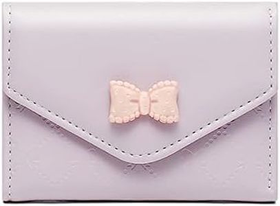Womens Girls Wallet Cute Bowknot Trifold Wallet Leather Purse Small Slim Short Wallet Cash Card Holder Bag