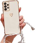 Einaily Mobile Phone Chain for Samsung Galaxy S21 FE Case with Small Golden Hearts Mobile Phone Chain Case Silicone Rope Necklace Mobile Phone Case with Cord Bag Bumper Protective Case for Samsung