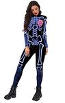 Honeystore Women's Skeleton Print Jumpsuit Costume 3D Stretch Bodysuit Cosplay, Color290, Large