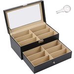 KINJOEK Sunglasses Organizer Storage Drawer Box, 12 Slot Double-Deck Sunglasses Case, Sunglasses Holder for Women Men Eyewear Display Case Collector PU Leather