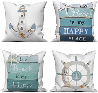 ASDCXZ Maritim Juego de 4 Fundas de Almohada de 40 x 40 cm, diseño de Ancla marítimade brújulaarena blancasofá decorativafunda de cojín Lavable de poliésterlino y textilfunda de Almohada