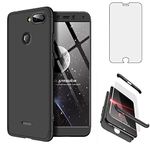 PartyUnix Compatible for Xiaomi Redmi 6 [with 1& Screen Protector][3 in 1] Slim Hard PC Plastic Bumper 360° Shockproof Shell Cover for Xiaomi Redmi 6,Black