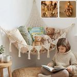 TIDYTEDS Macrame DreamLights Boho Stuffed Animal Storage Net Hammock Extra Large Plush Toy Storage Holder For Small Or Large Plushies Cream