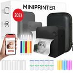 AgoDeo Portable Mini Printer for iPhone - Mini Thermal Printer - Incl 1 Case + 13 Rolls of Paper (Sticker, Normal & Color) + 5 Pens - Inkless Sticker Printer