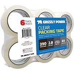 Grizzly Power Clear Packing Tape Refill Rolls for Shipping, Moving Packaging - True 2 Inch x 65 Yards, 2.8mil Thick, 6 Rolls