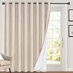 PrinceDeco Primitive Textured 100% Blackout Linen Look Patio Door Curtain 84 Inches Long Extra Wide Thermal Insulated Grommet Curtain Drapes for Living Room/Sliding Glass Door,W100 x L84 inch, Natural