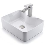 White Rectangle Bathroom Vessel Sink with Bathroom Faucet, Luckyhorse 19x15x5 White Ceramic Porcelain Art Basin Bathroom Sink Vessel Sink Vanity Sink with Bathroom Faucet and Pop Up Drain LHAS1915LX