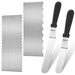 2 Pieces Angled Icing Spatula Stainless Steel Offset Spatula Set with 6 and 8 Inch Blade and 2 Pieces 9 Inch Double Sided Cake Scraper Stripe Edge Smoother Scraper Metal Frosting Cake Decorating Comb