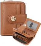 Telena Small Wallet Women RFID Blocking Bifold Card Holder Leather Wallets with Zipper Coin Pocket Brown