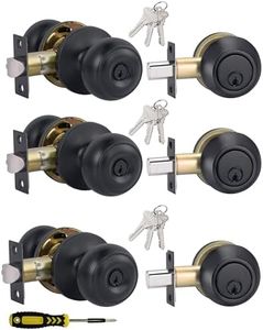 Lanwandeng 3 Sets All Keyed Alike Entry Door Knobs and Single Cylinder Deadbolt Lock Combo Set, Security for Entrance and Front Door with Classic Flat Ball Matte Black Finish