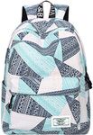 mygreen Backpack for Teens, Fashion Geometric Pattern kids Backpack College Bags Shoulder Bag Daypack Bookbags Travel Bag Blue&Green&Orange